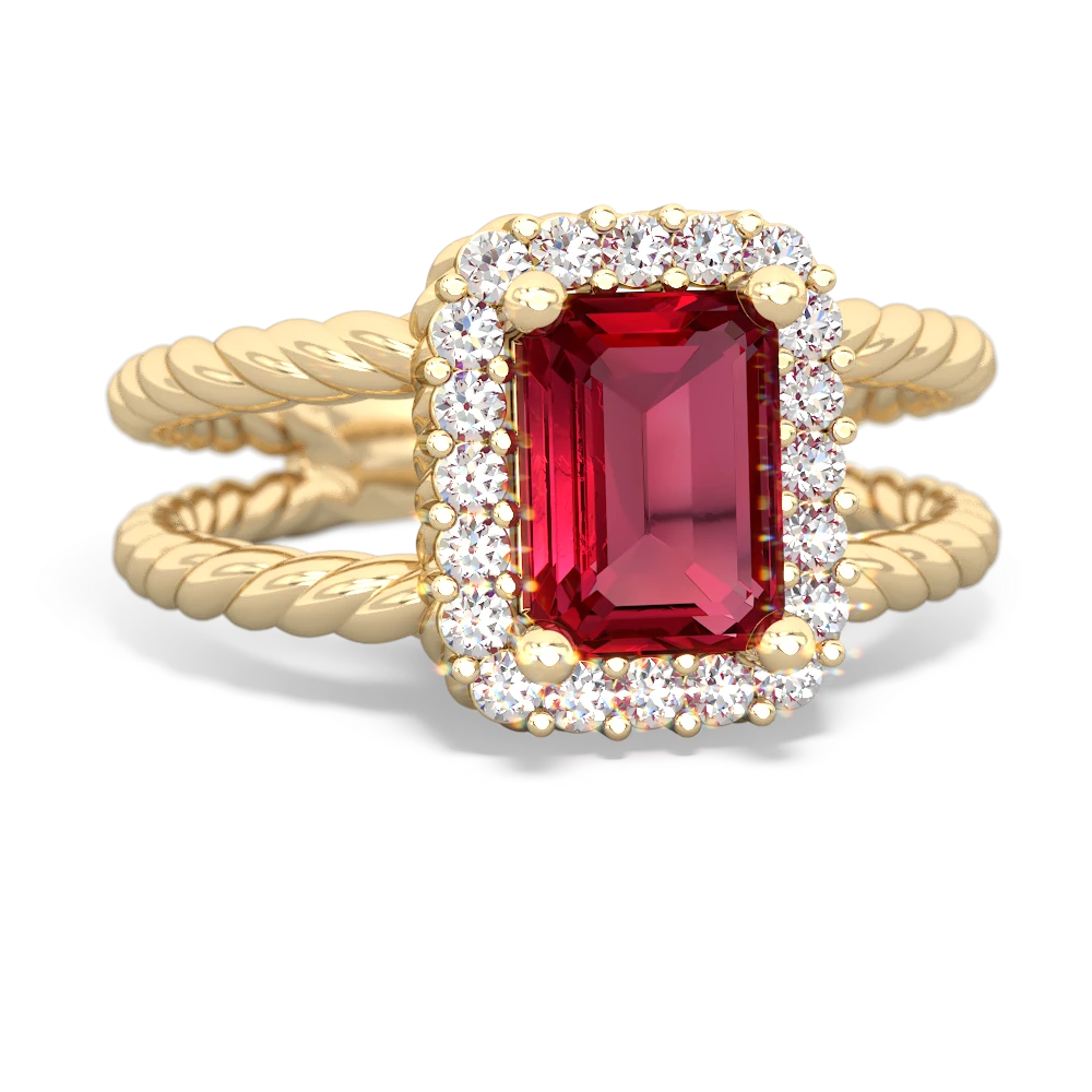 Lab Ruby Rope Split Band 14K Yellow Gold ring R2628