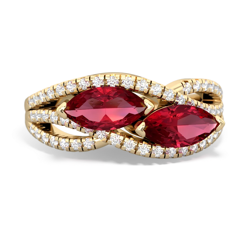 Lab Ruby Diamond Rivers 14K Yellow Gold ring R3070