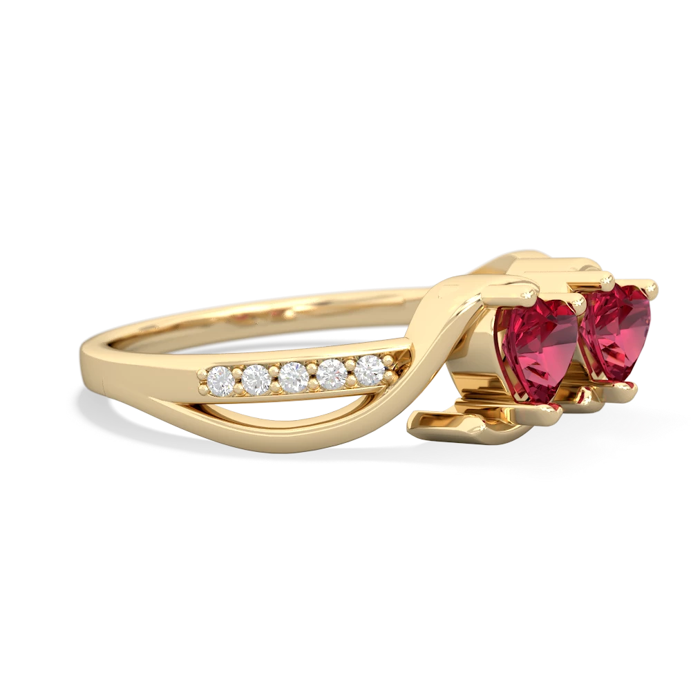 Lab Ruby Side By Side 14K Yellow Gold ring R3090