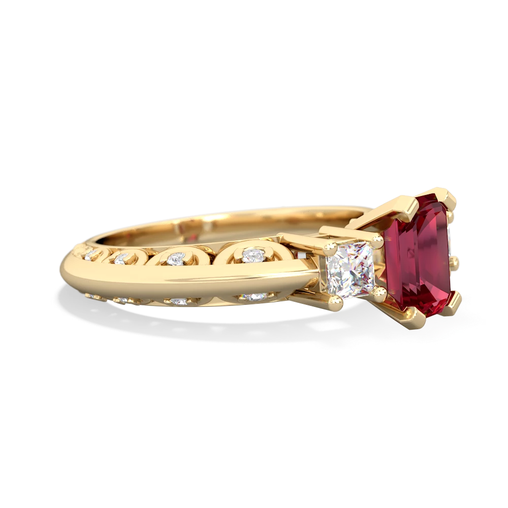 Lab Ruby Art Deco Diamond 7X5 Emerald-Cut Engagement 14K Yellow Gold ring R20017EM