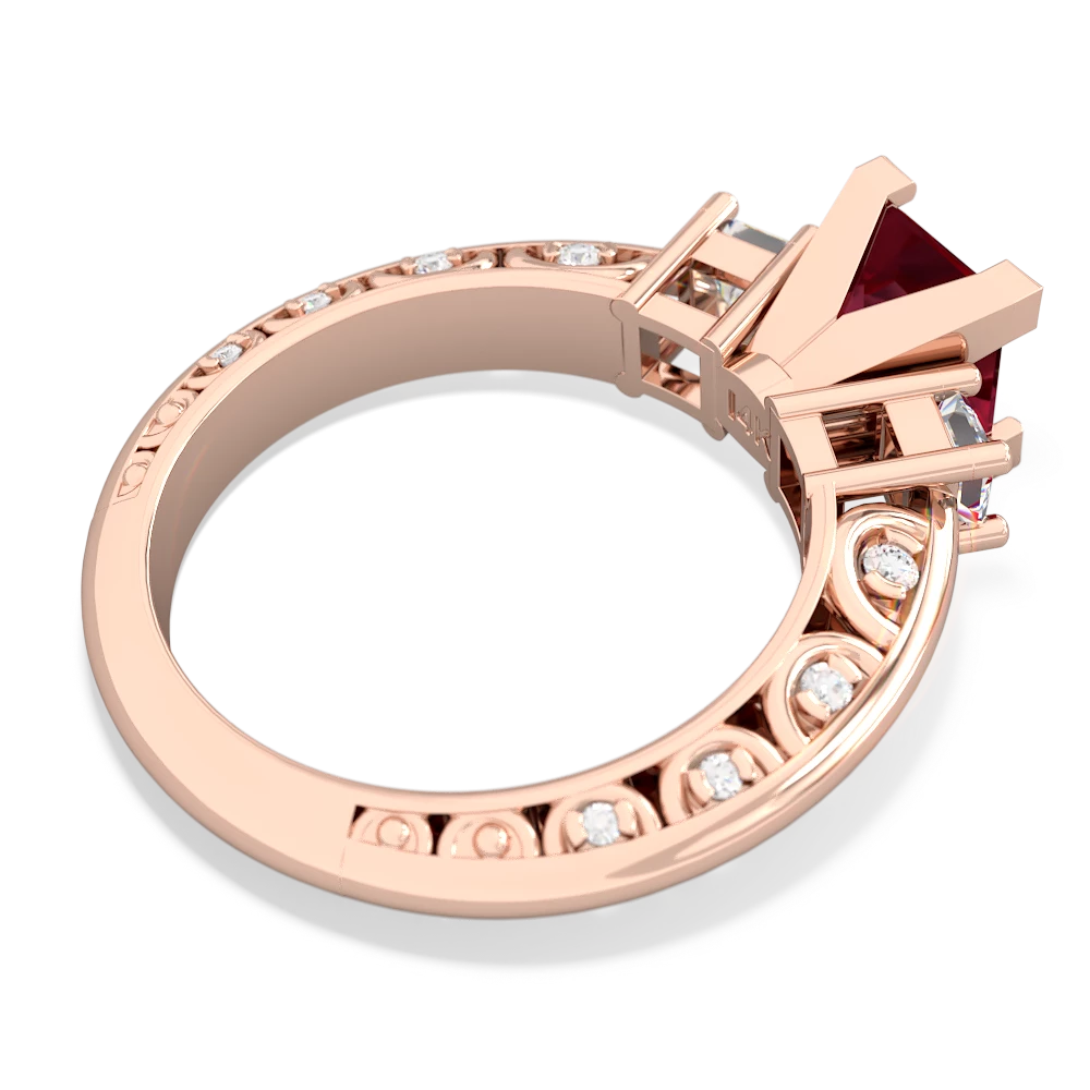 Lab Ruby Art Deco Diamond Engagement 6Mm Princess 14K Rose Gold ring R2001