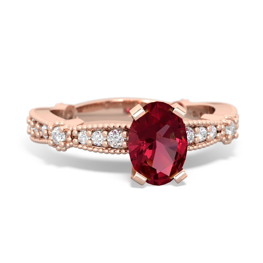 Lab Ruby Sparkling Tiara 7X5mm Oval 14K Rose Gold ring R26297VL