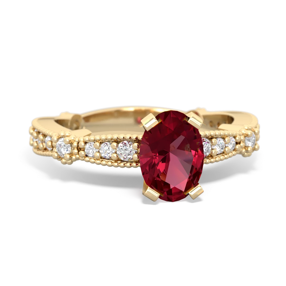 Lab Ruby Sparkling Tiara 7X5mm Oval 14K Yellow Gold ring R26297VL