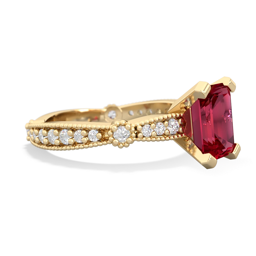 Lab Ruby Sparkling Tiara 8X6 Emerald-Cut 14K Yellow Gold ring R26298EM