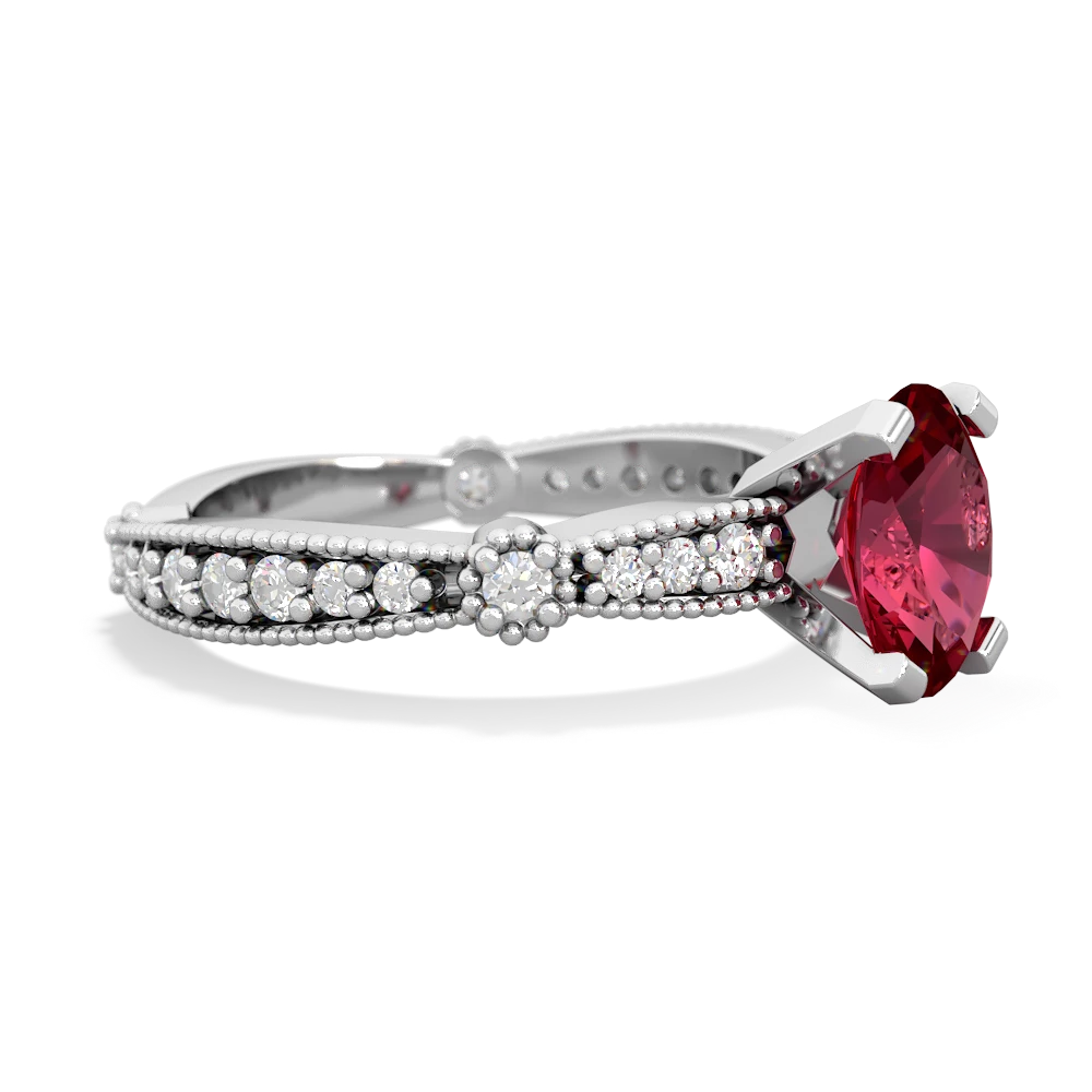 Lab Ruby Sparkling Tiara 8X6 Oval 14K White Gold ring R26298VL