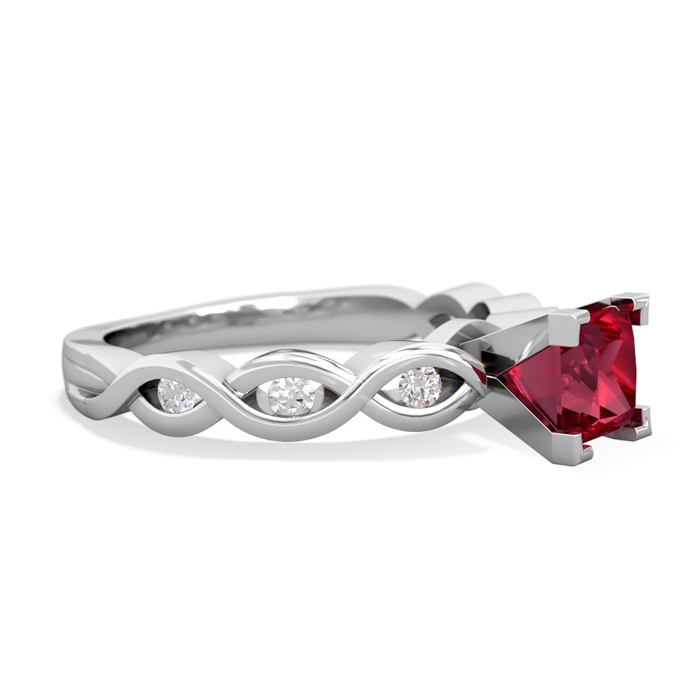 Lab Ruby Infinity 5Mm Square Engagement 14K White Gold ring R26315SQ