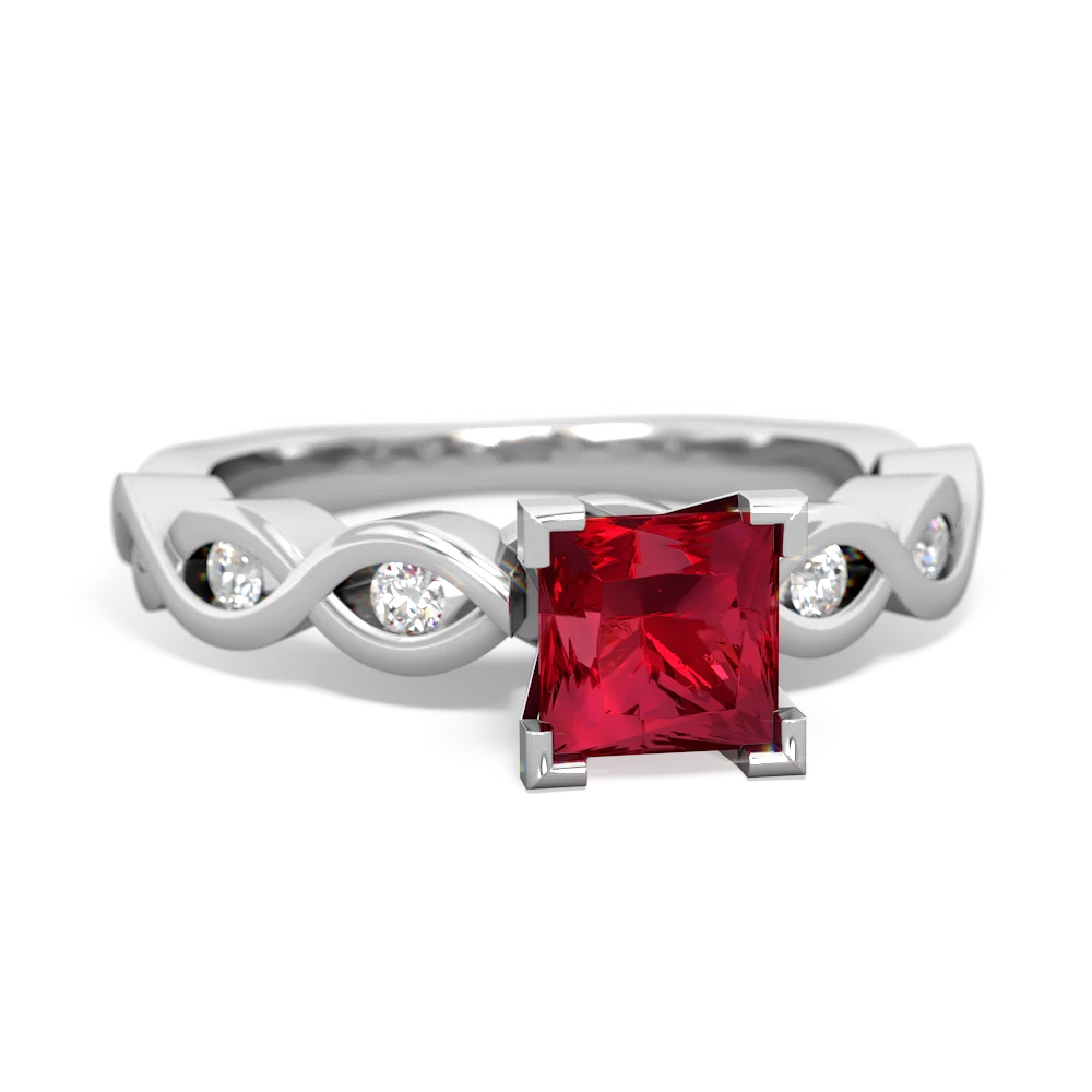 Lab Ruby Infinity 5Mm Square Engagement 14K White Gold ring R26315SQ