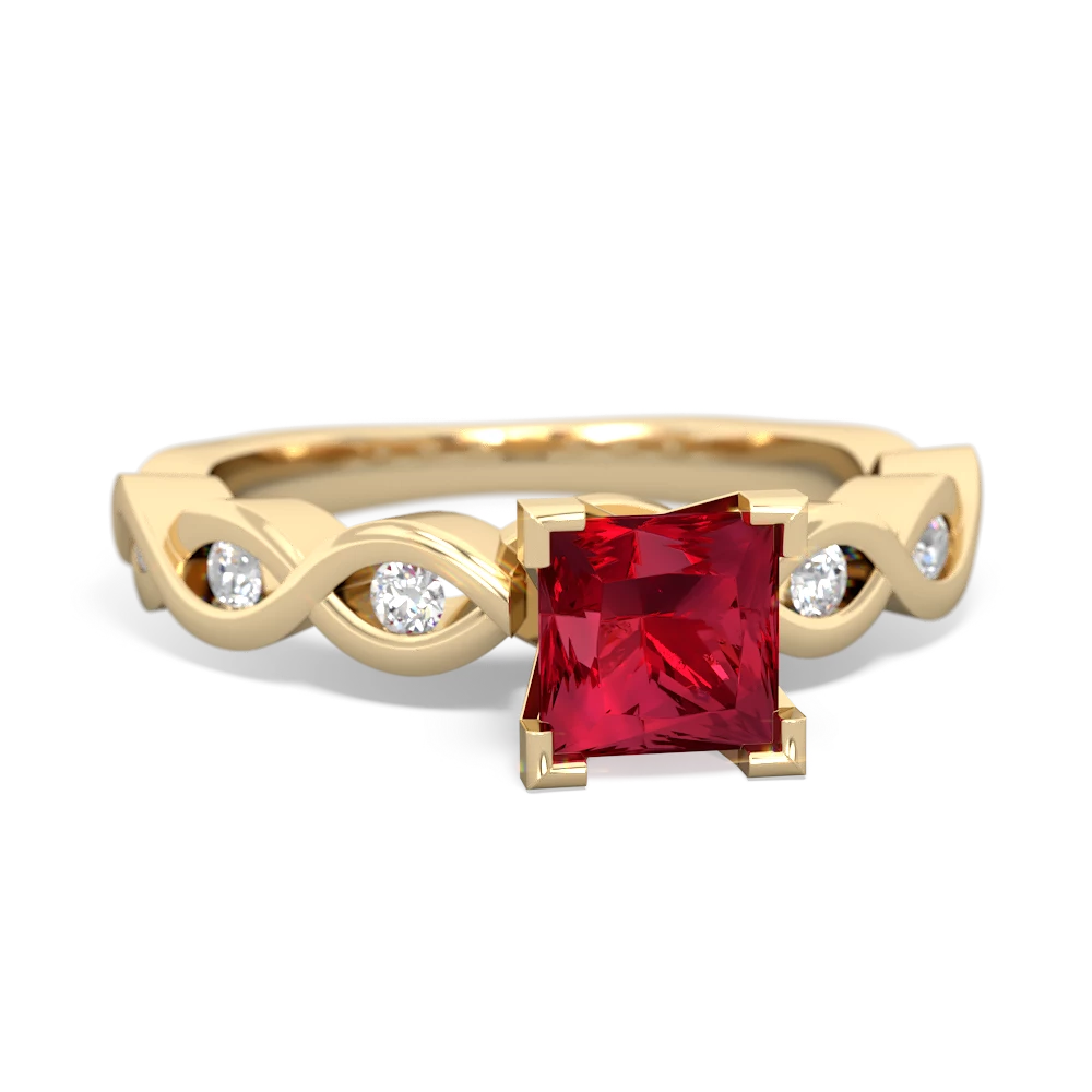 Lab Ruby Infinity 5Mm Square Engagement 14K Yellow Gold ring R26315SQ