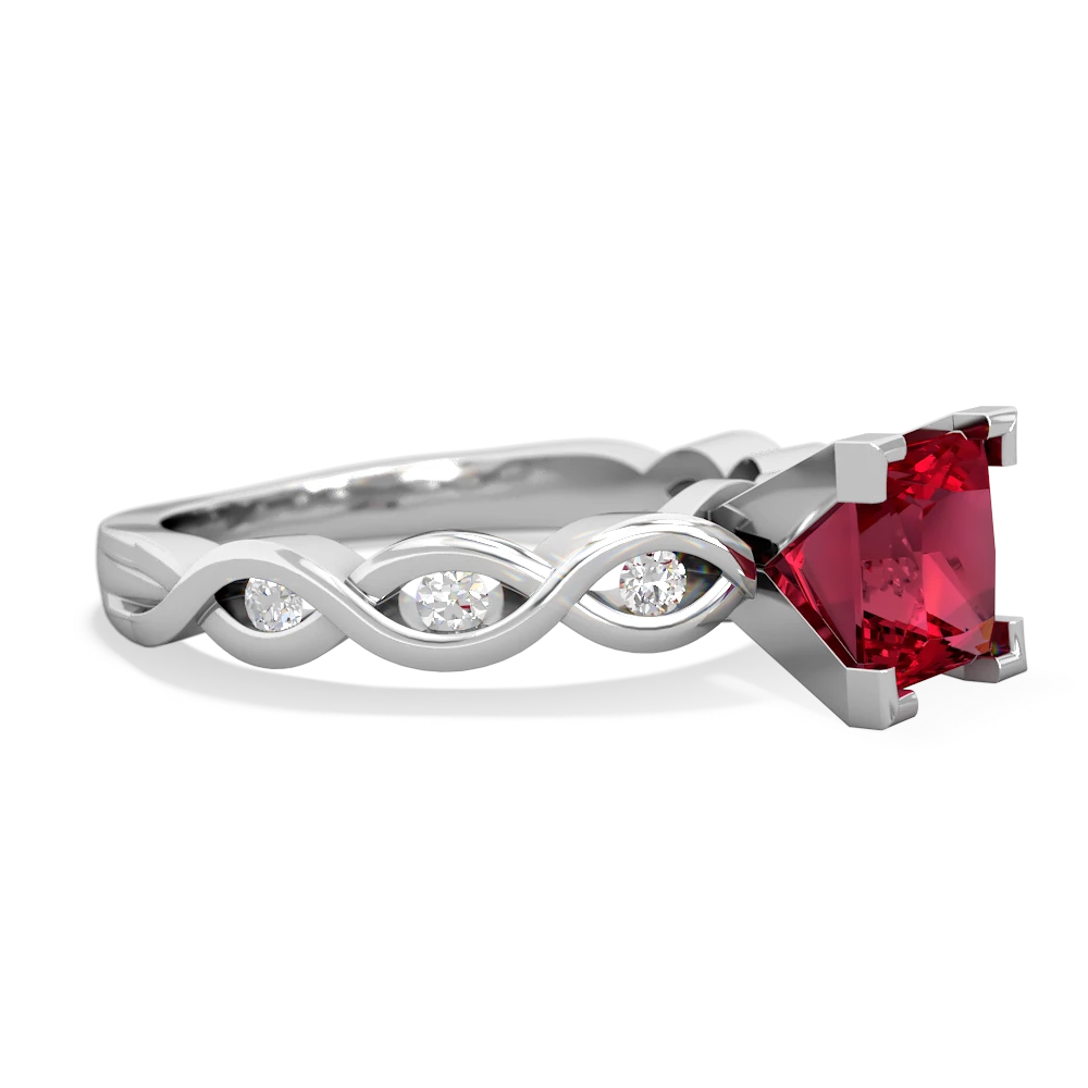 Lab Ruby Infinity 6Mm Princess Engagement 14K White Gold ring R26316SQ