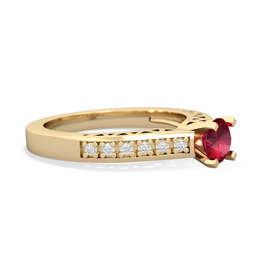 Lab Ruby Art Deco Engagement 5Mm Round 14K Yellow Gold ring R26355RD