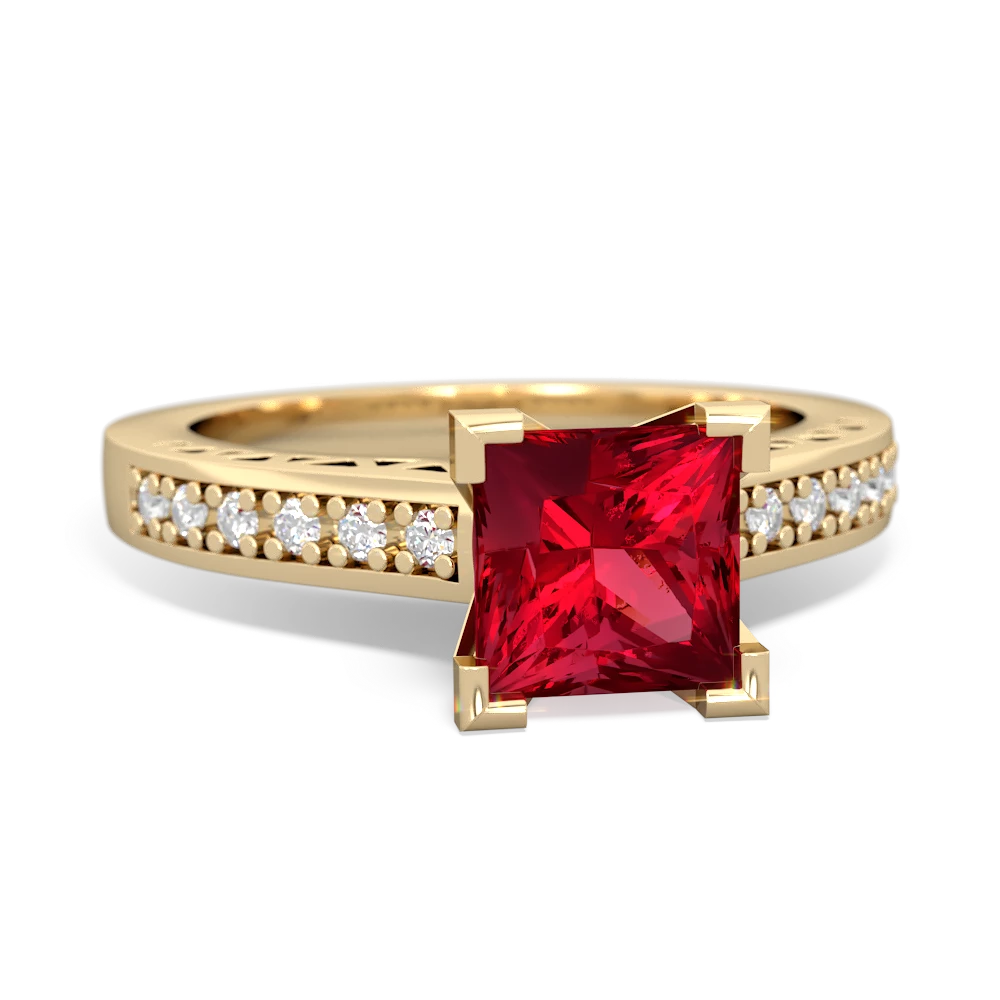 Lab Ruby Art Deco Engagement 6Mm Princess 14K Yellow Gold ring R26356SQ