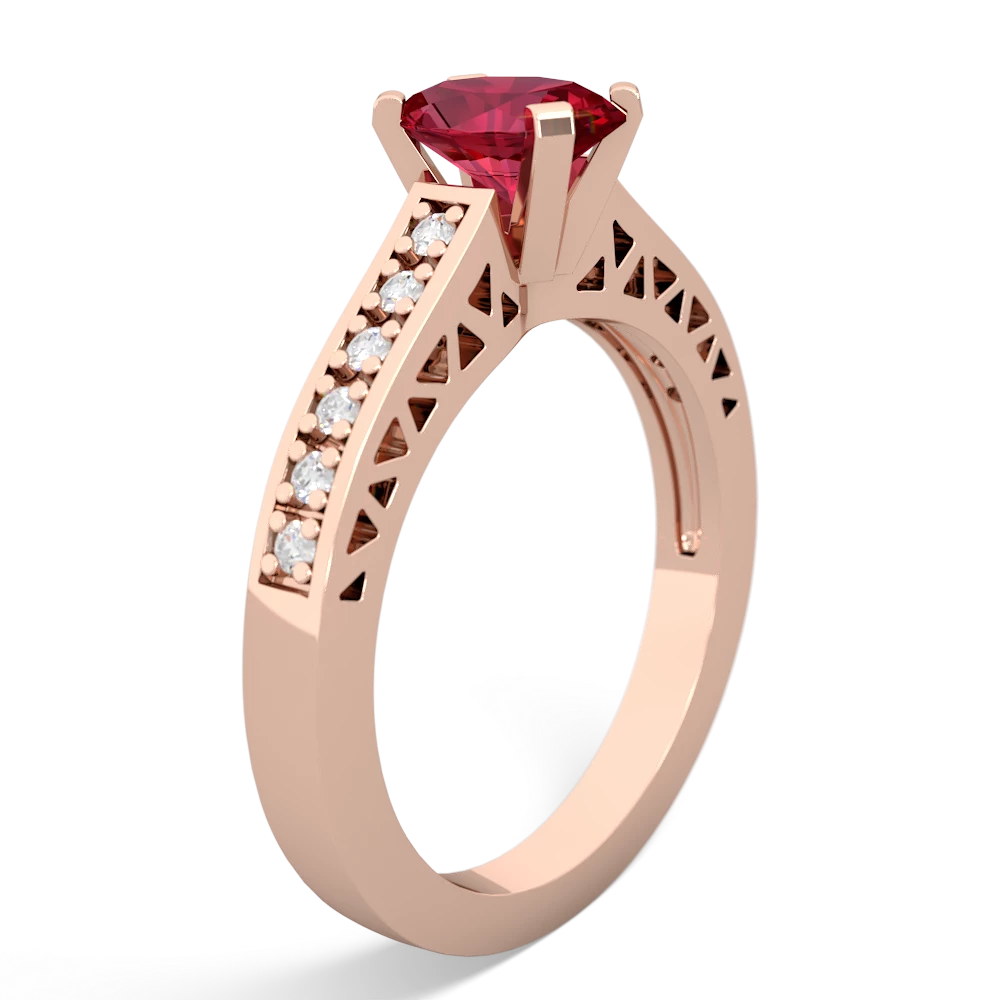 Lab Ruby Art Deco Engagement 7X5mm Oval 14K Rose Gold ring R26357VL