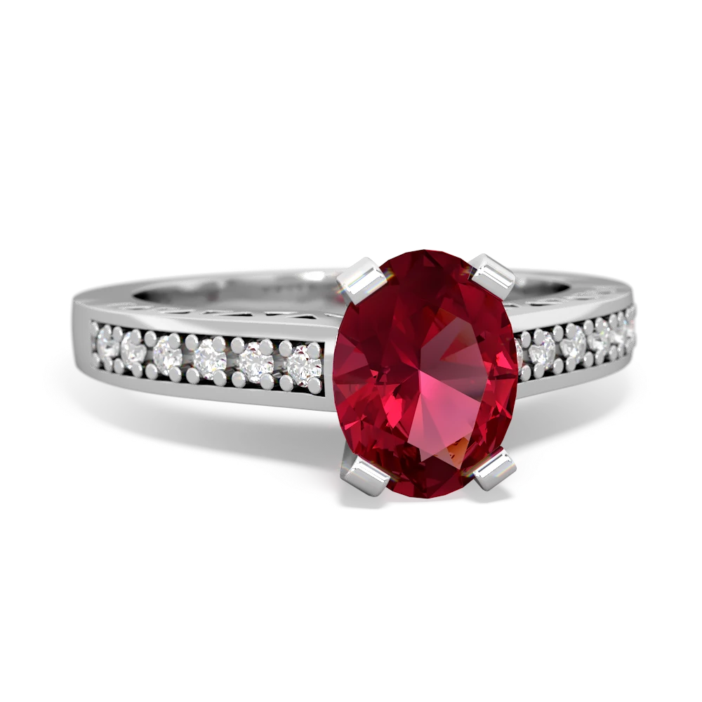 Lab Ruby Art Deco Engagement 8X6mm Oval 14K White Gold ring R26358VL