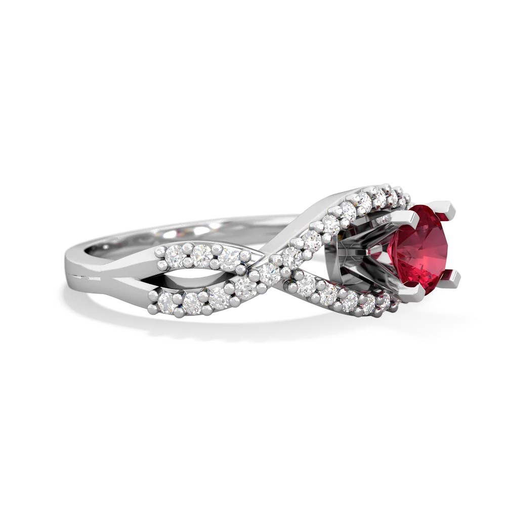 Lab Ruby Diamond Twist 5Mm Round Engagment  14K White Gold ring R26405RD