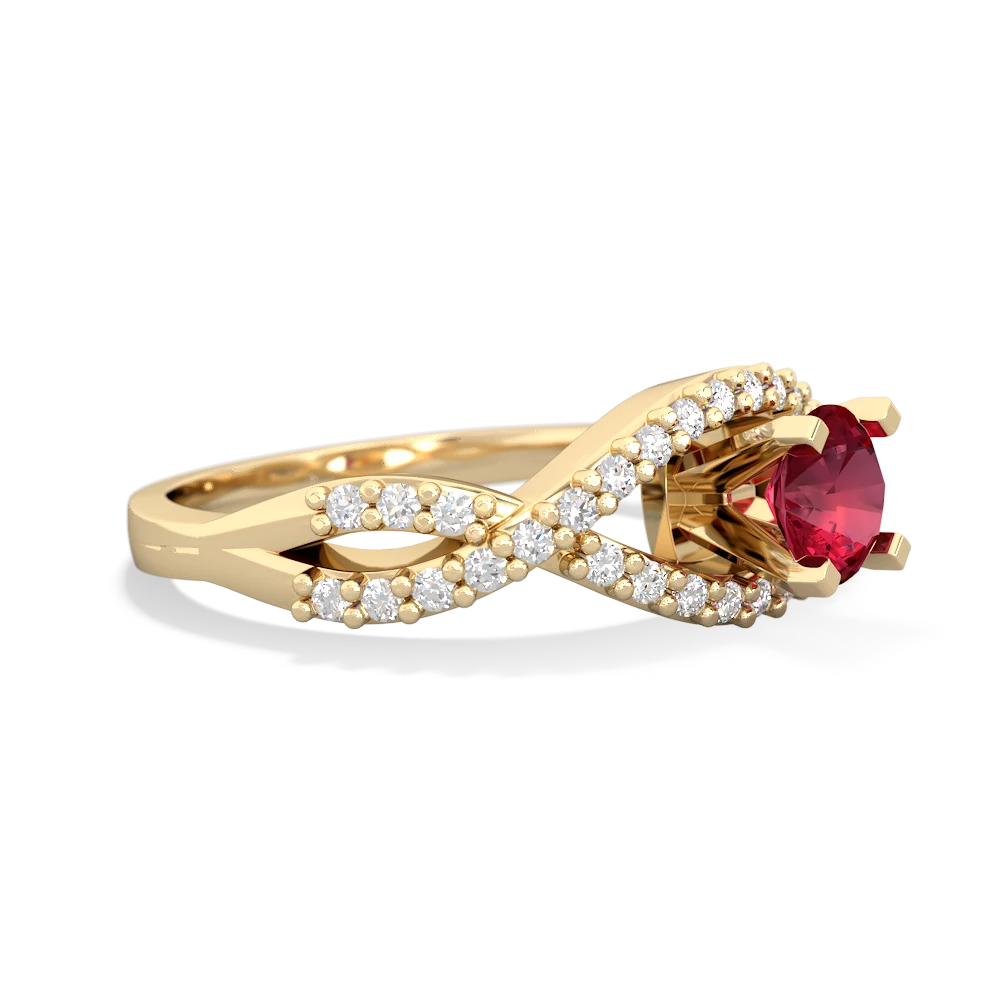 Lab Ruby Diamond Twist 5Mm Round Engagment  14K Yellow Gold ring R26405RD