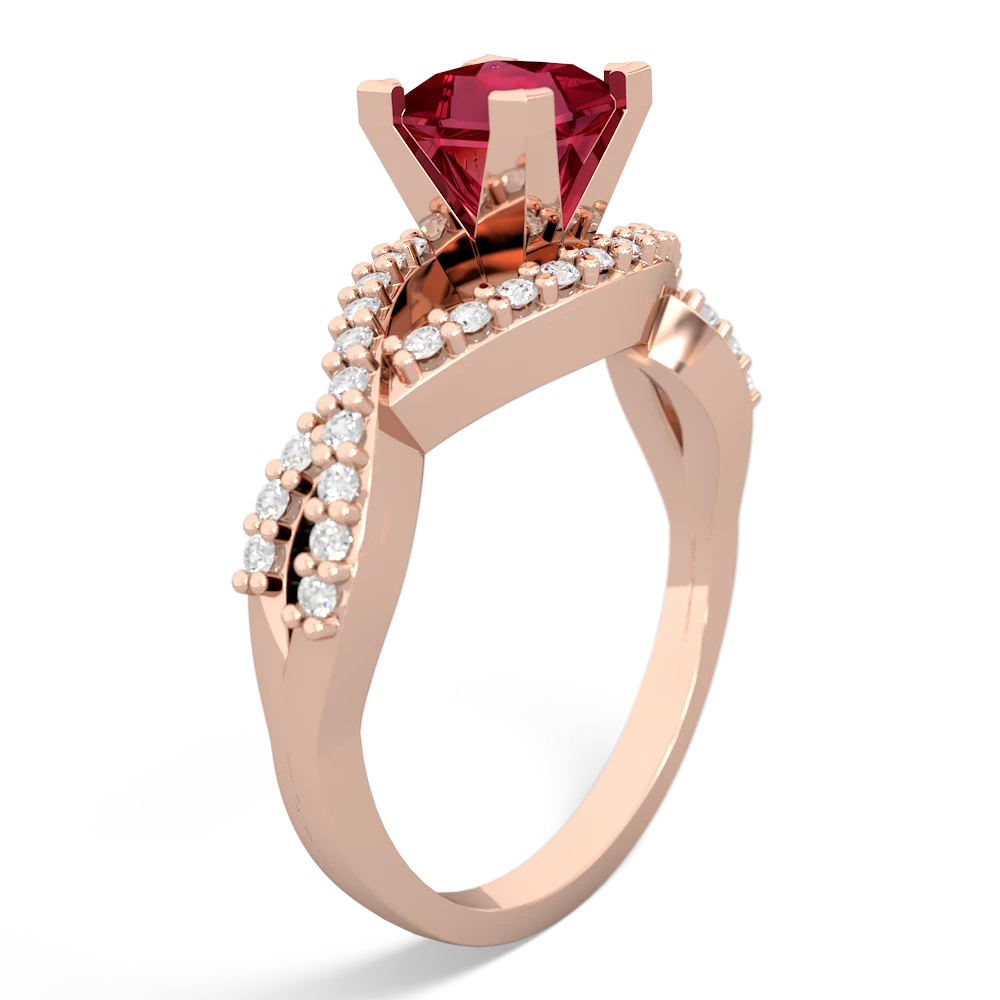 Lab Ruby Diamond Twist 5Mm Square Engagment  14K Rose Gold ring R26405SQ