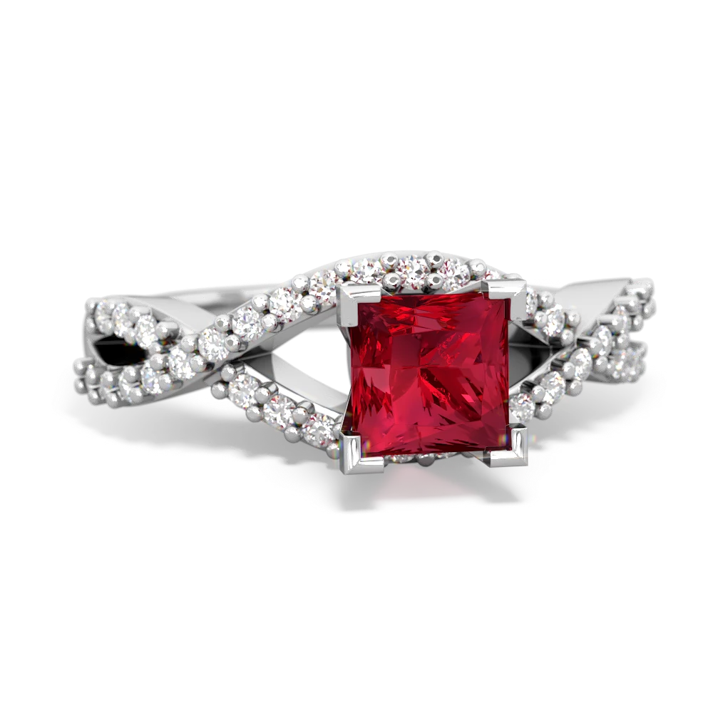 Lab Ruby Diamond Twist 5Mm Square Engagment  14K White Gold ring R26405SQ