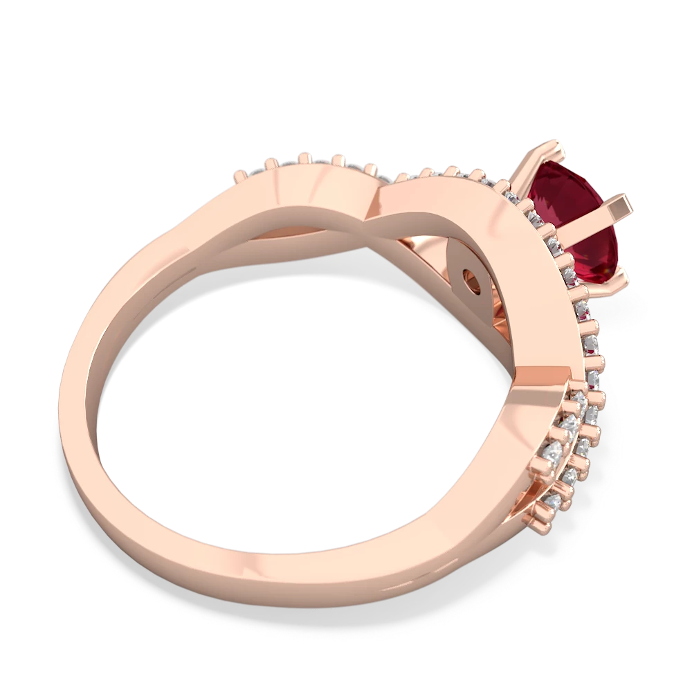 Lab Ruby Diamond Twist 6Mm Round Engagment  14K Rose Gold ring R26406RD