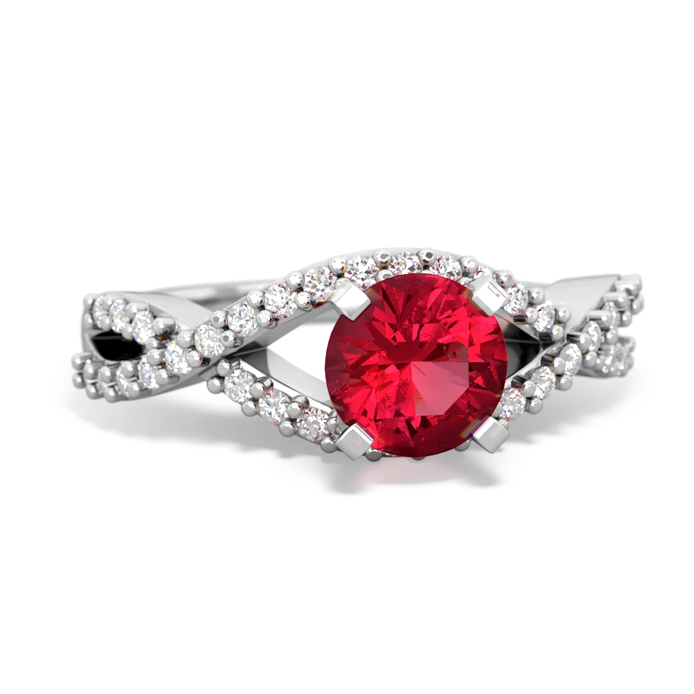 Lab Ruby Diamond Twist 6Mm Round Engagment  14K White Gold ring R26406RD