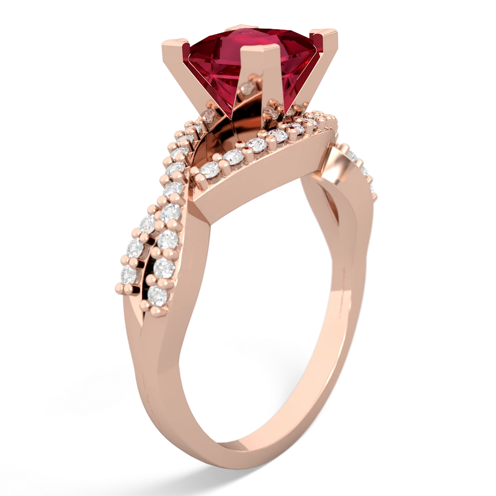 Lab Ruby Diamond Twist 6Mm Princess Engagment  14K Rose Gold ring R26406SQ