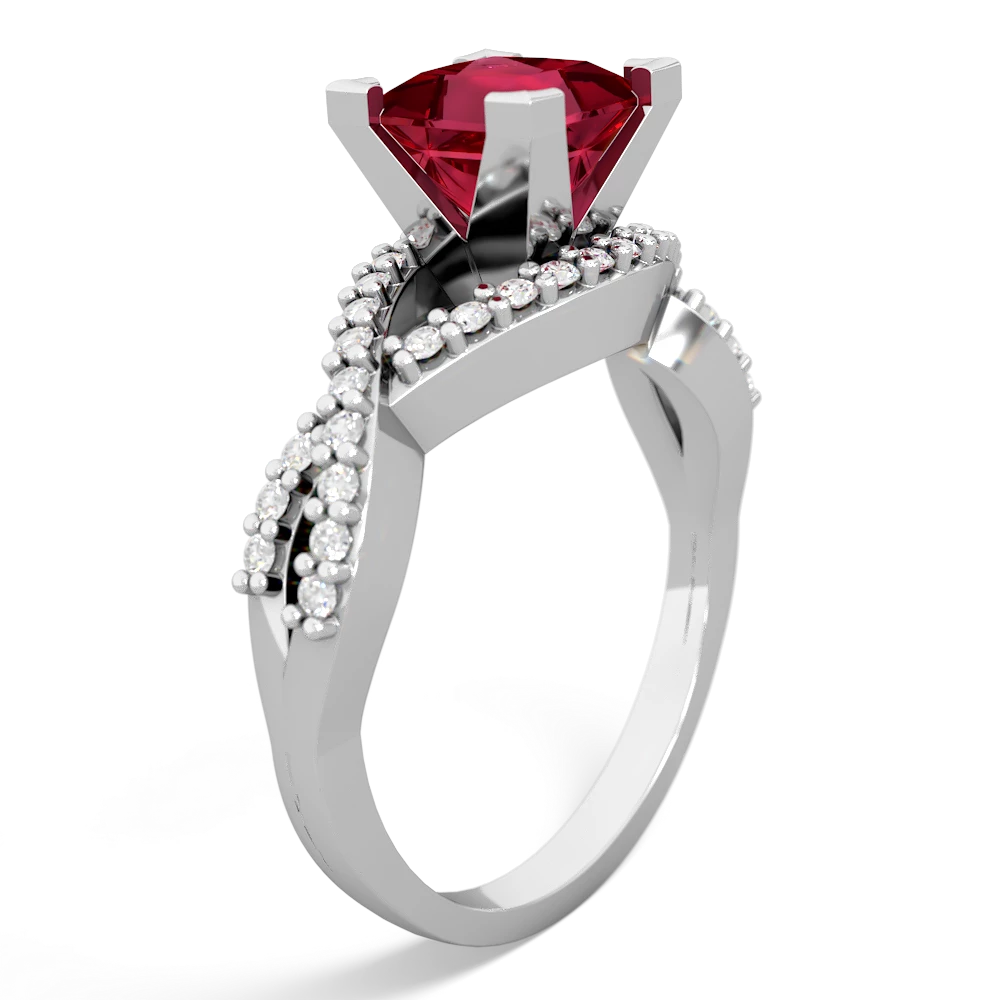 Lab Ruby Diamond Twist 6Mm Princess Engagment  14K White Gold ring R26406SQ