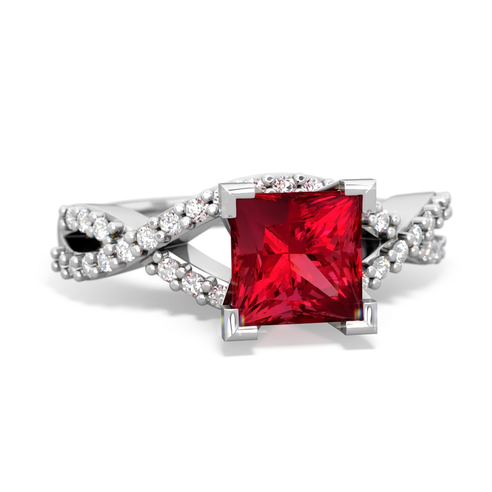 Lab Ruby Diamond Twist 6Mm Princess Engagment  14K White Gold ring R26406SQ