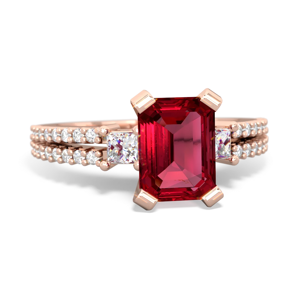 Lab Ruby Classic 8X6mm Emerald-Cut Engagement 14K Rose Gold ring R26438EM