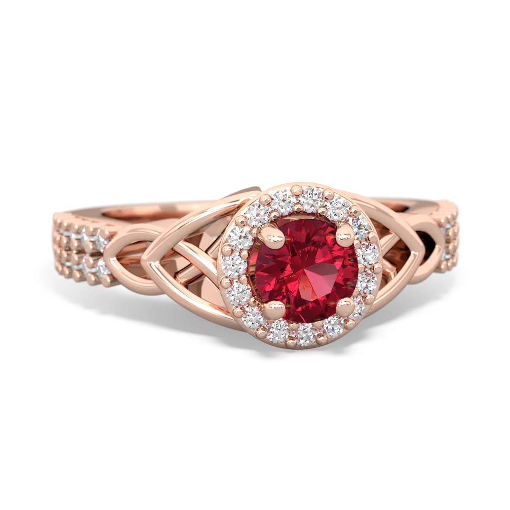 Lab Ruby Celtic Knot Halo 14K Rose Gold ring R26445RH