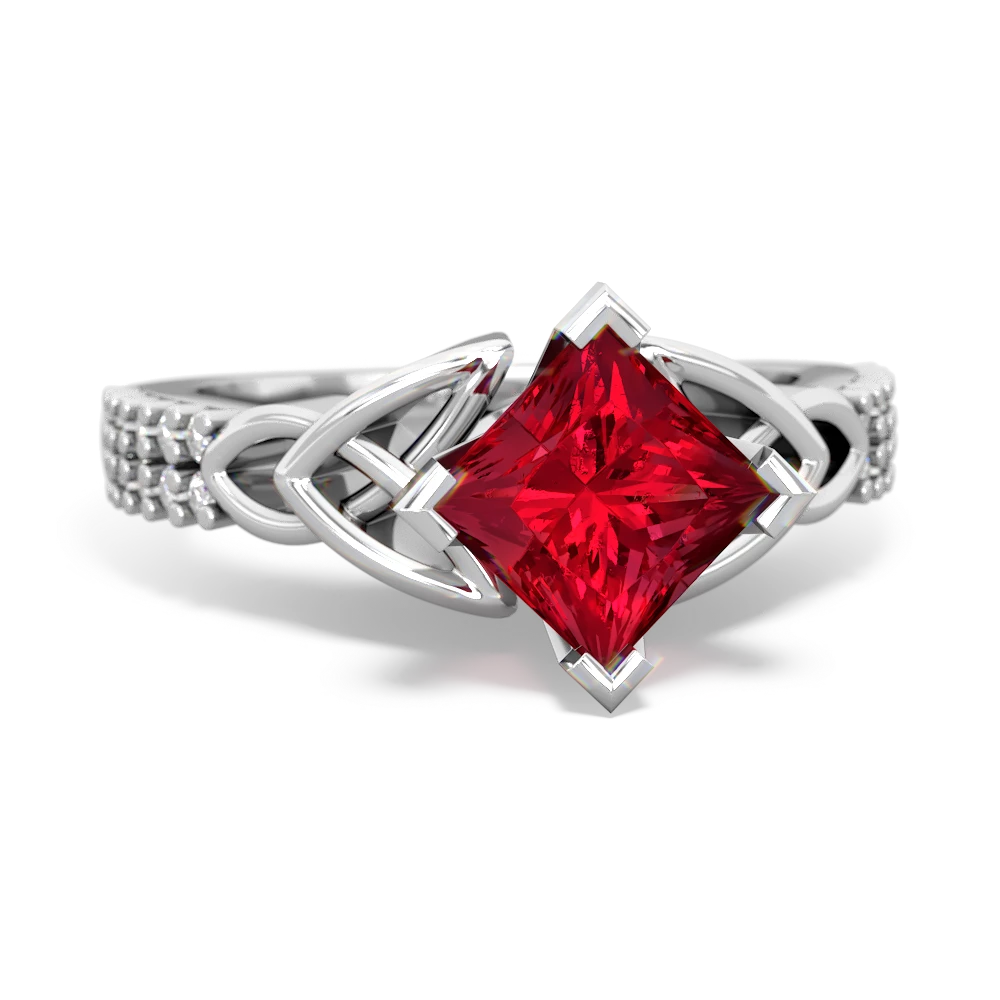 Lab Ruby Celtic Knot 6Mm Princess Engagement 14K White Gold ring R26446SQ