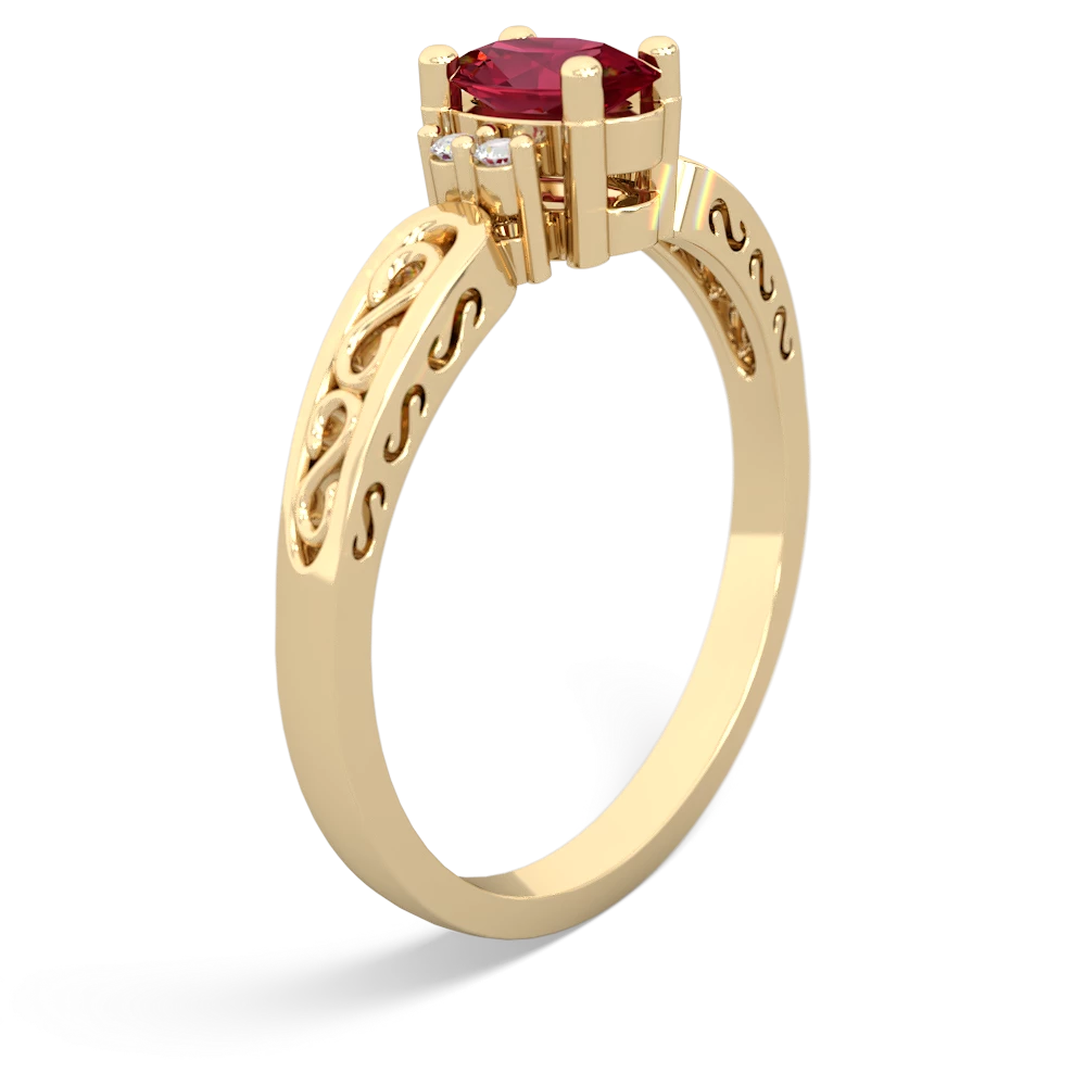 Lab Ruby Filligree Scroll Oval 14K Yellow Gold ring R0812