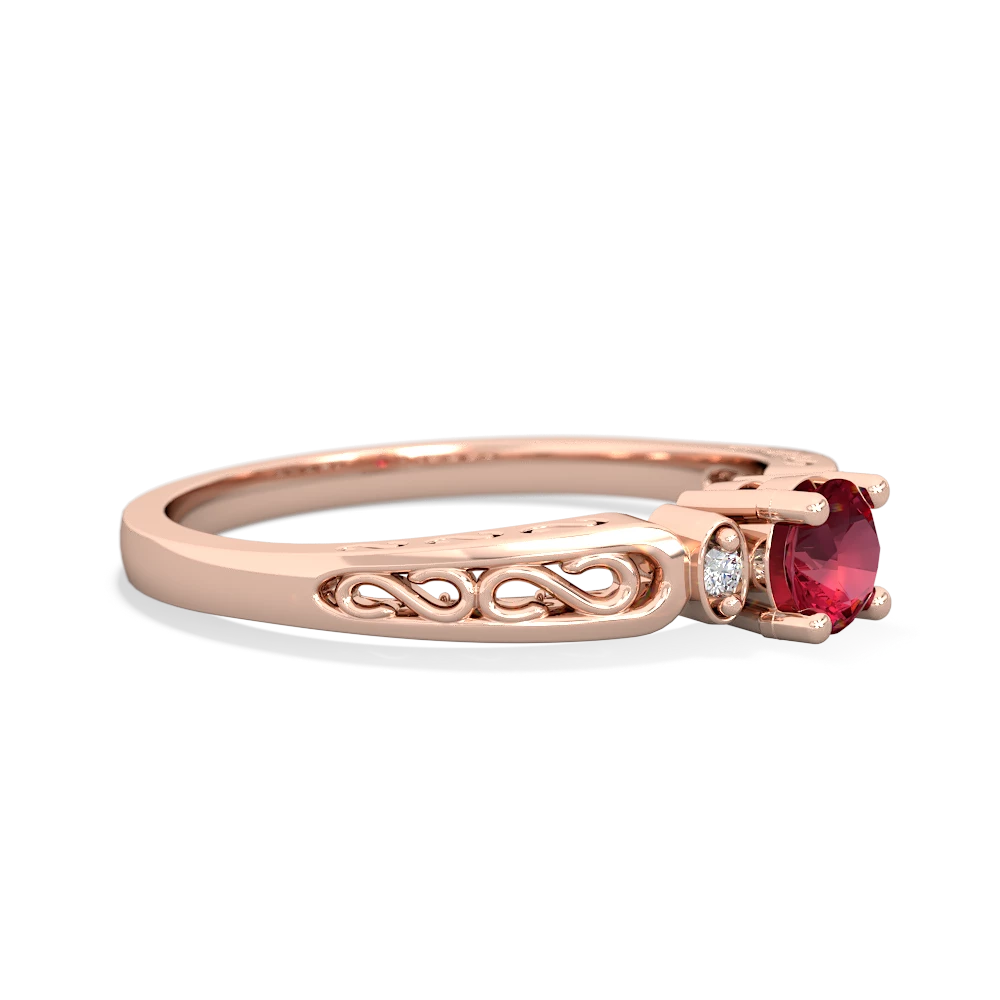 Lab Ruby Filligree Scroll Round 14K Rose Gold ring R0829