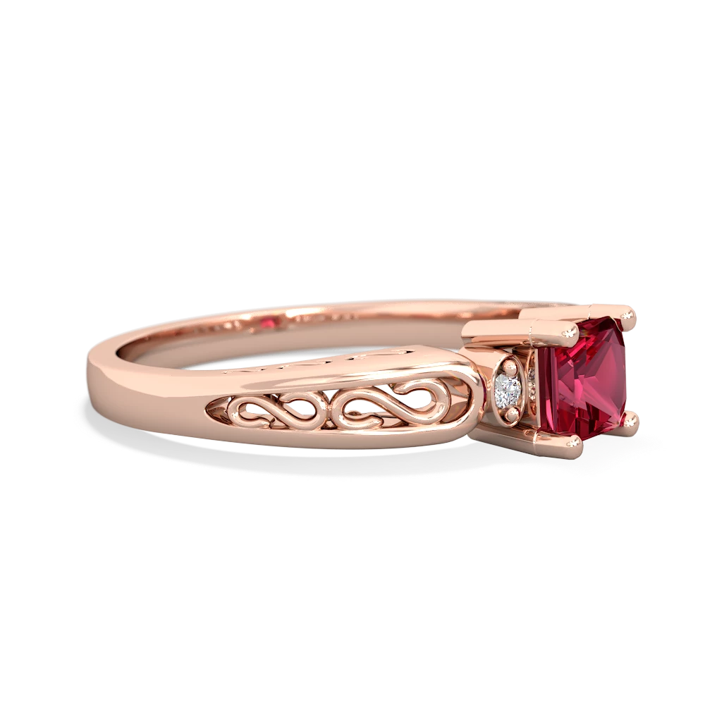 Lab Ruby Filligree Scroll Square 14K Rose Gold ring R2430