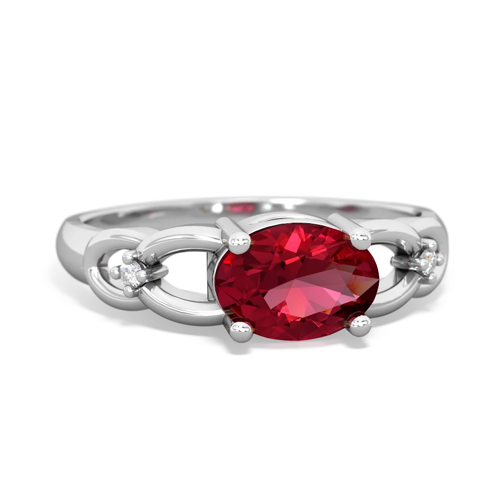 Lab Ruby Links 14K White Gold ring R4032