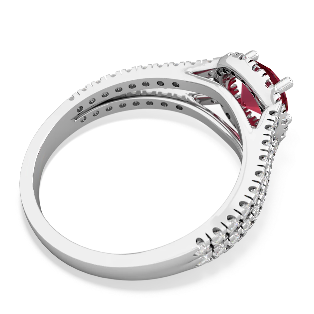 Lab Ruby Pave Halo 14K White Gold ring R5490