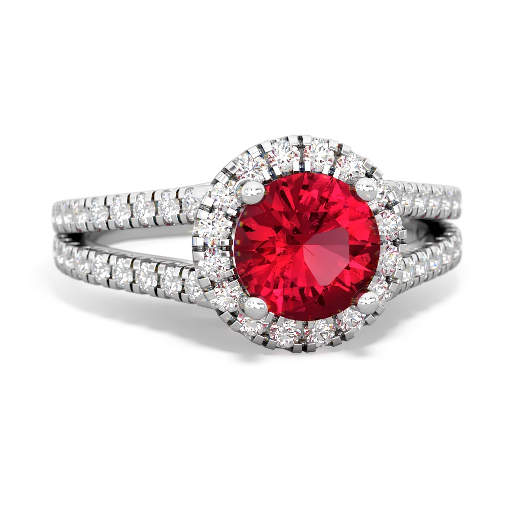 Lab Ruby Pave Halo 14K White Gold ring R5490