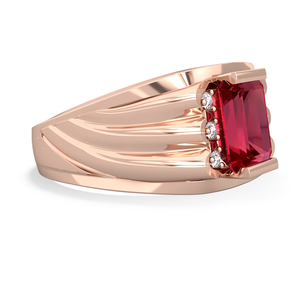 Lab Ruby Men's 9X7mm Emerald-Cut 14K Rose Gold ring R1835