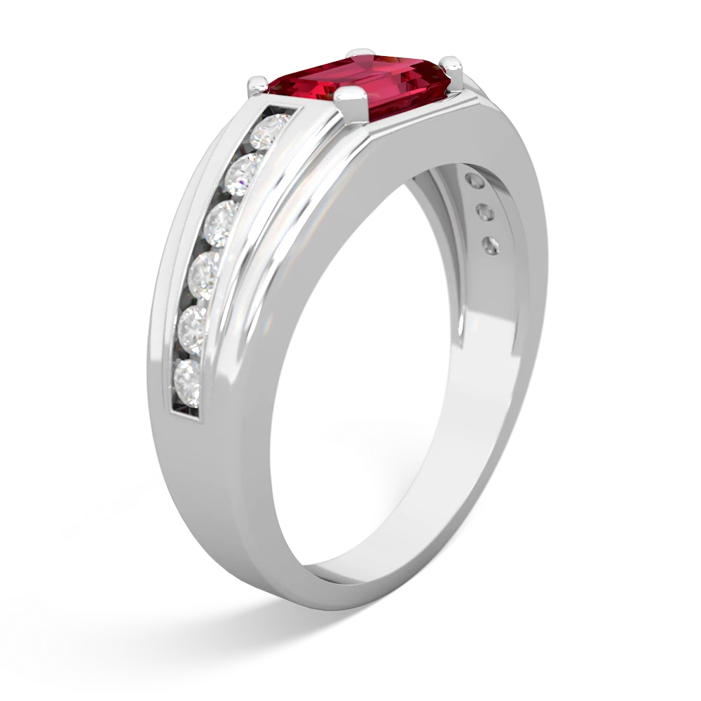 Lab Ruby Men's Diamond Channel 14K White Gold ring R0500