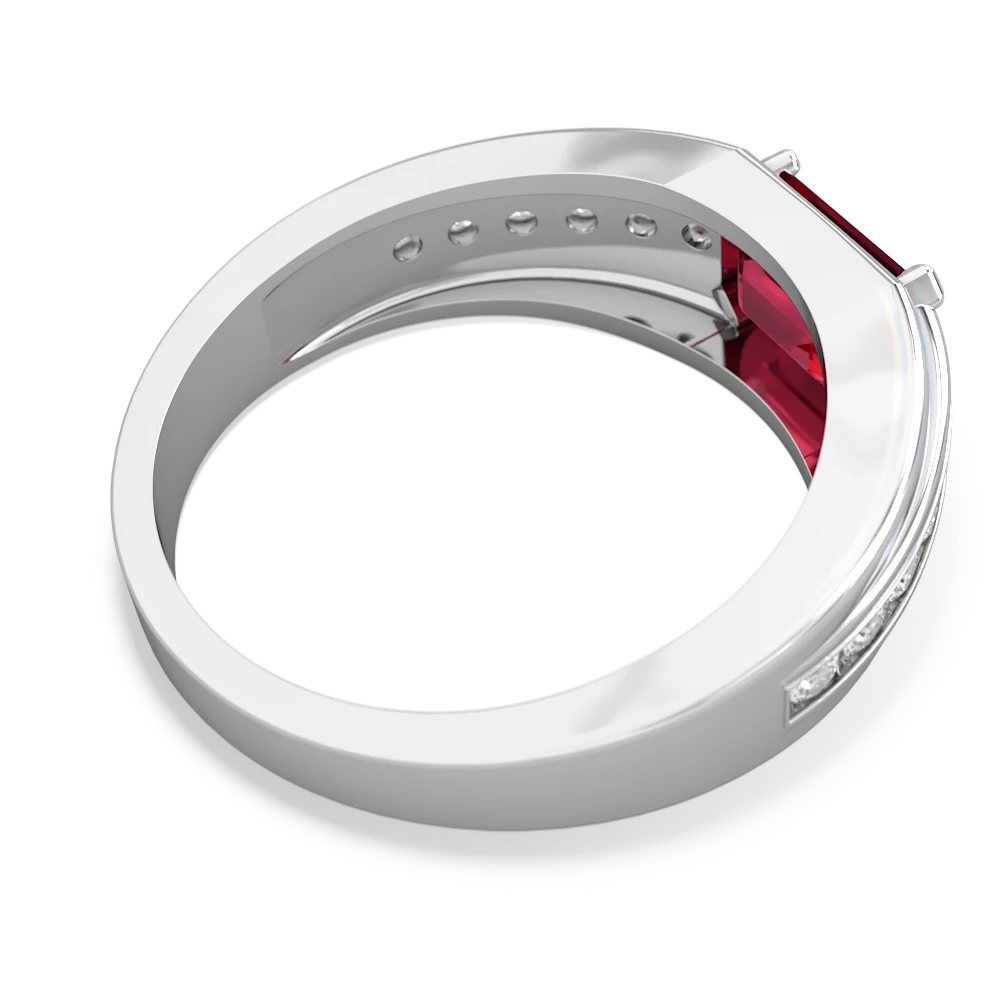 Lab Ruby Men's Diamond Channel 14K White Gold ring R0500