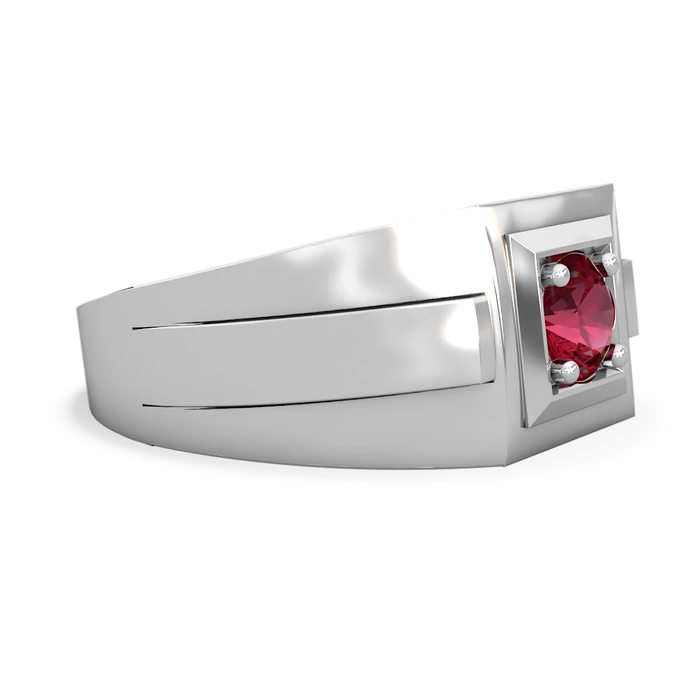 Lab Ruby Men's Squared Circle 14K White Gold ring R0480