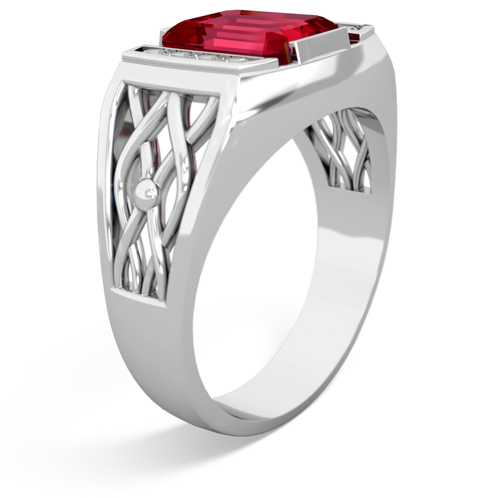 Lab Ruby Men's Vine 14K White Gold ring R0490