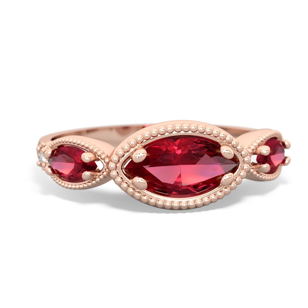 Lab Ruby Milgrain Marquise 14K Rose Gold ring R5700