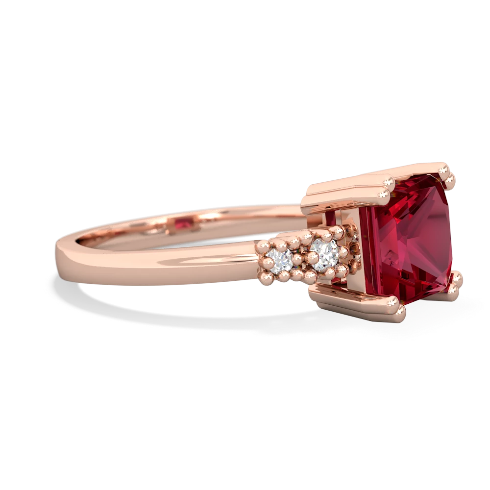 Lab Ruby Art Deco Princess 14K Rose Gold ring R2014