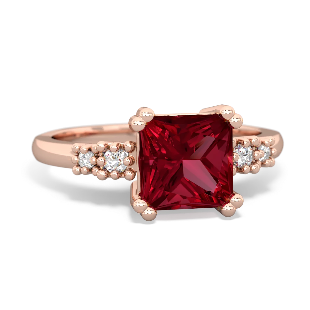 Lab Ruby Art Deco Princess 14K Rose Gold ring R2014