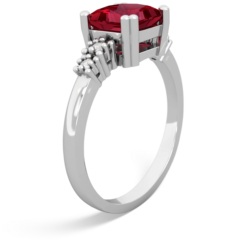 Lab Ruby Art Deco Princess 14K White Gold ring R2014