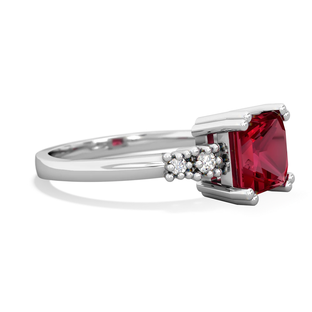 Lab Ruby Art Deco Princess 14K White Gold ring R2014