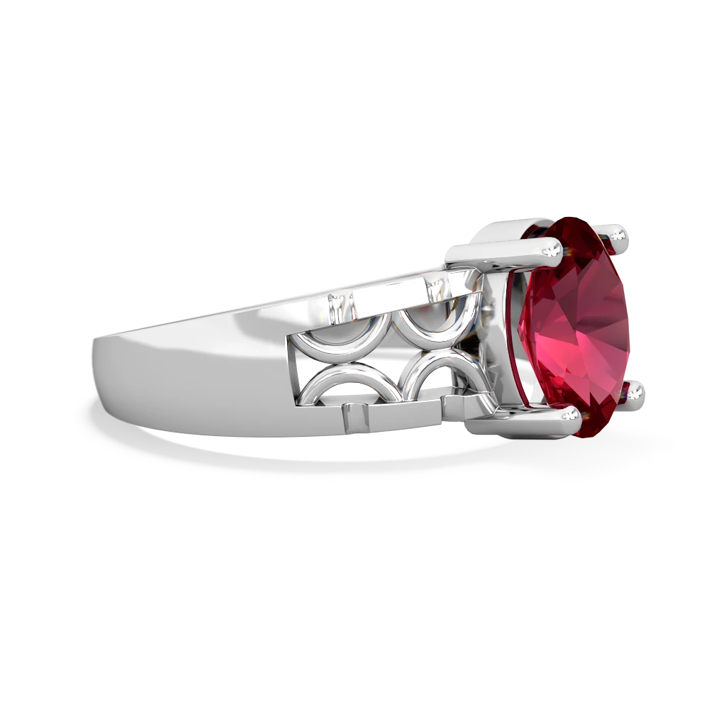 Lab Ruby Art Deco Filigree 14K White Gold ring R2322