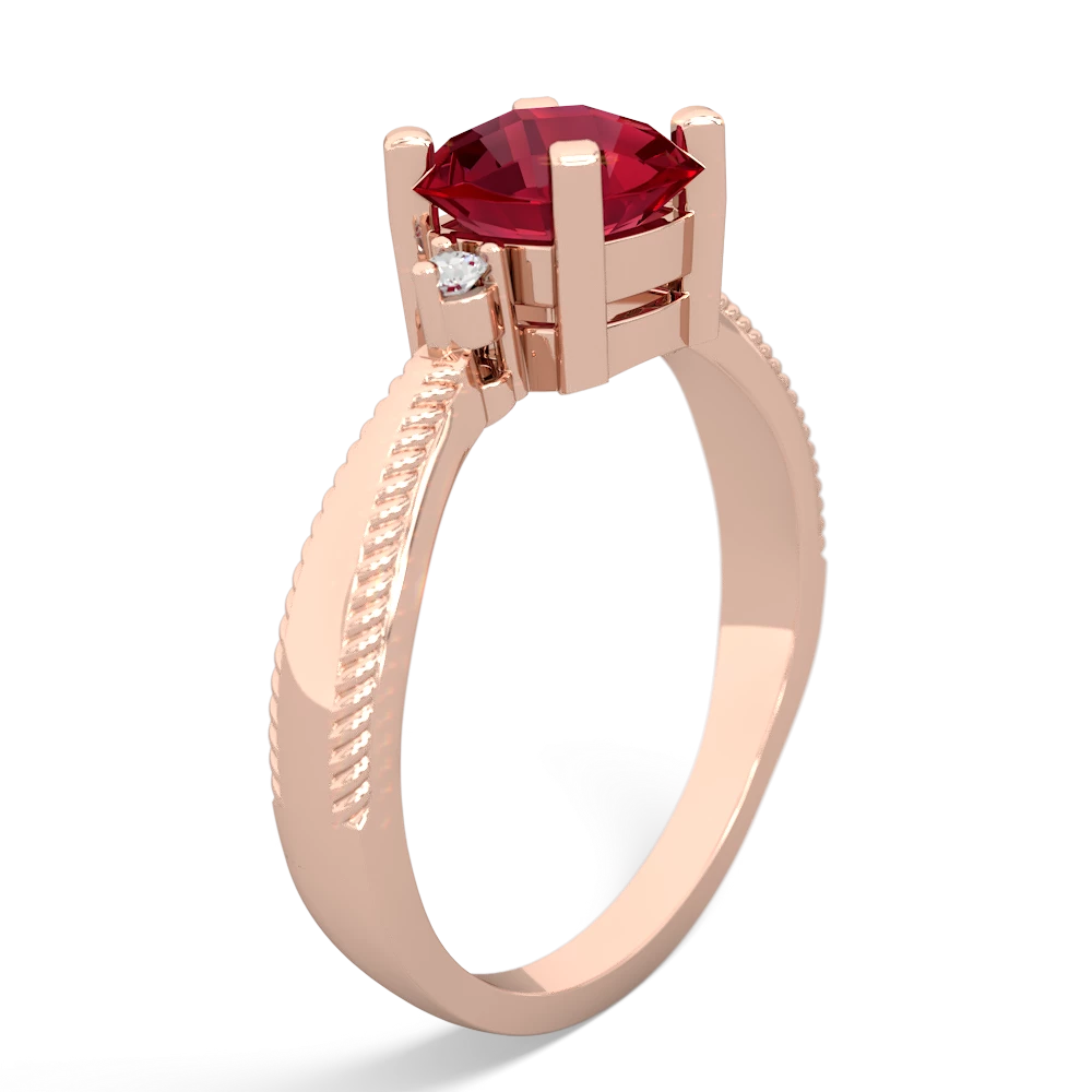 Lab Ruby Cushion Rope 14K Rose Gold ring R2484