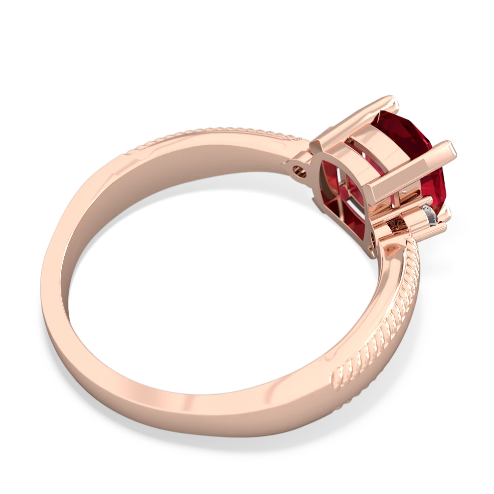 Lab Ruby Cushion Rope 14K Rose Gold ring R2484