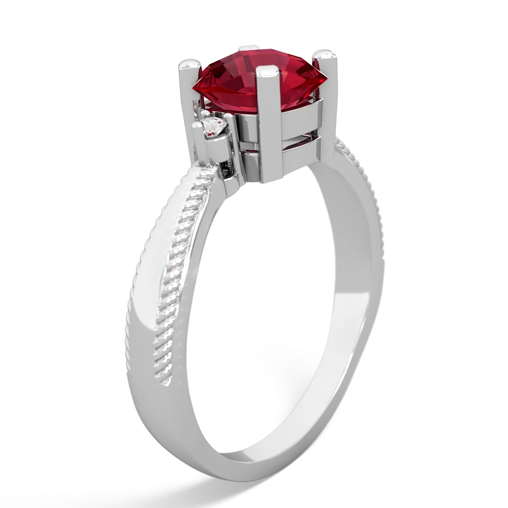 Lab Ruby Cushion Rope 14K White Gold ring R2484