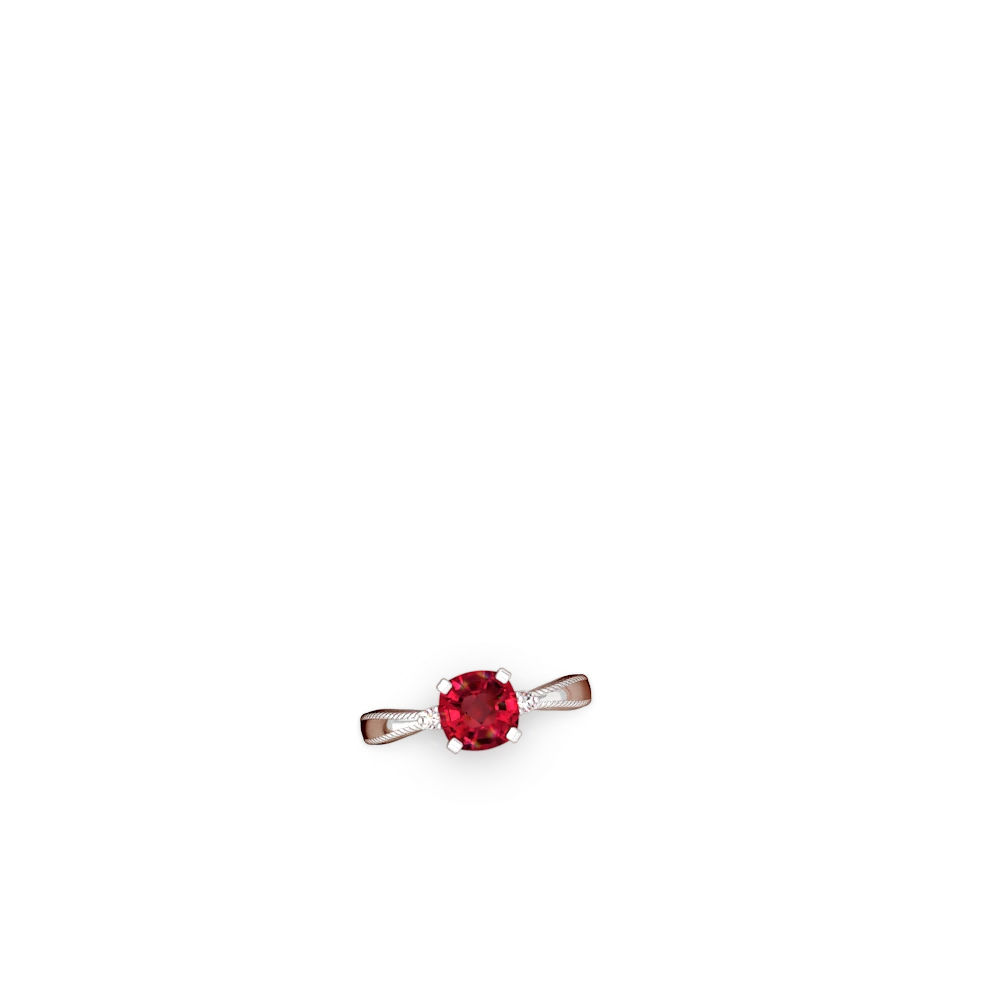 Lab Ruby Cushion Rope 14K White Gold ring R2484